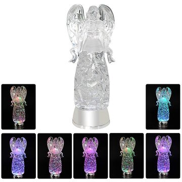 Eldnacele Snow Globe Angel, Lighted Water Glittering Swirling Crystal Angel Statue(Timer), Battery Operated Sparkling Multi-Colo
