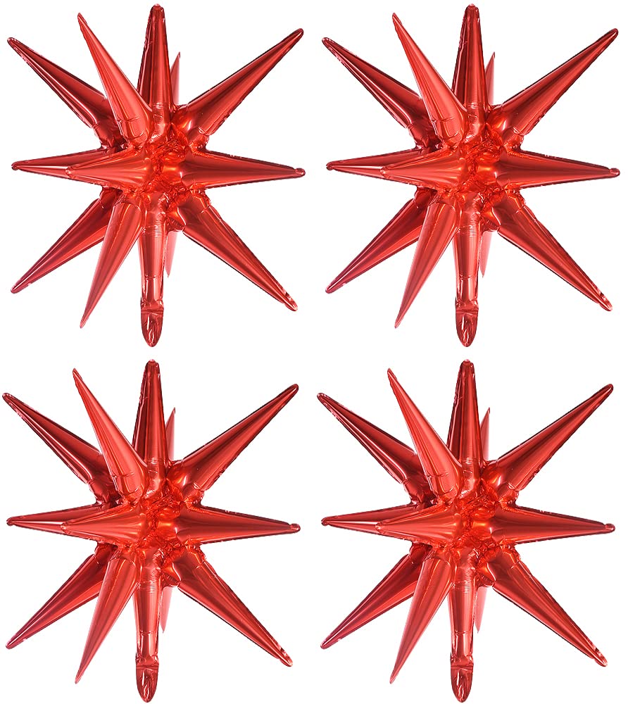 Toniful 4 Pcs 22Inch 4D Huge Red Star Balloons Explosion Star Mylar Foil Balloons For Party Supplies Backdrop Christmas,New Year