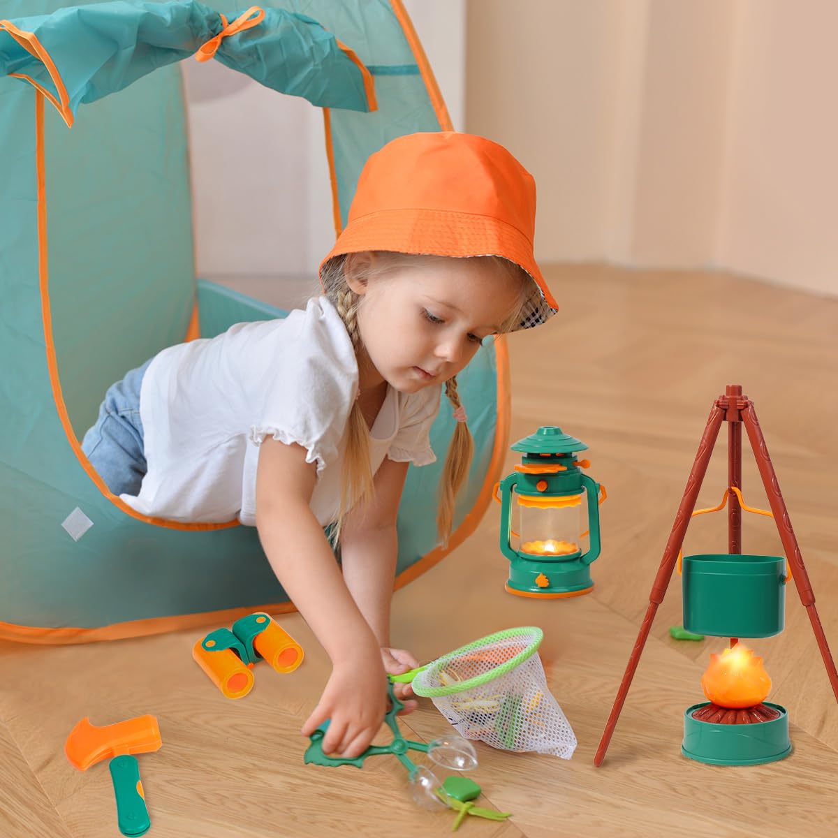 Meland Kids Camping Set With Tent - Camping Toys For Boys Kids With Campfire, Camping Gears For Indoor Outdoor Pretend Play, Gift Idea For Boys Age 3,4,5,6 Year Old For Birthday Christmas (Green)