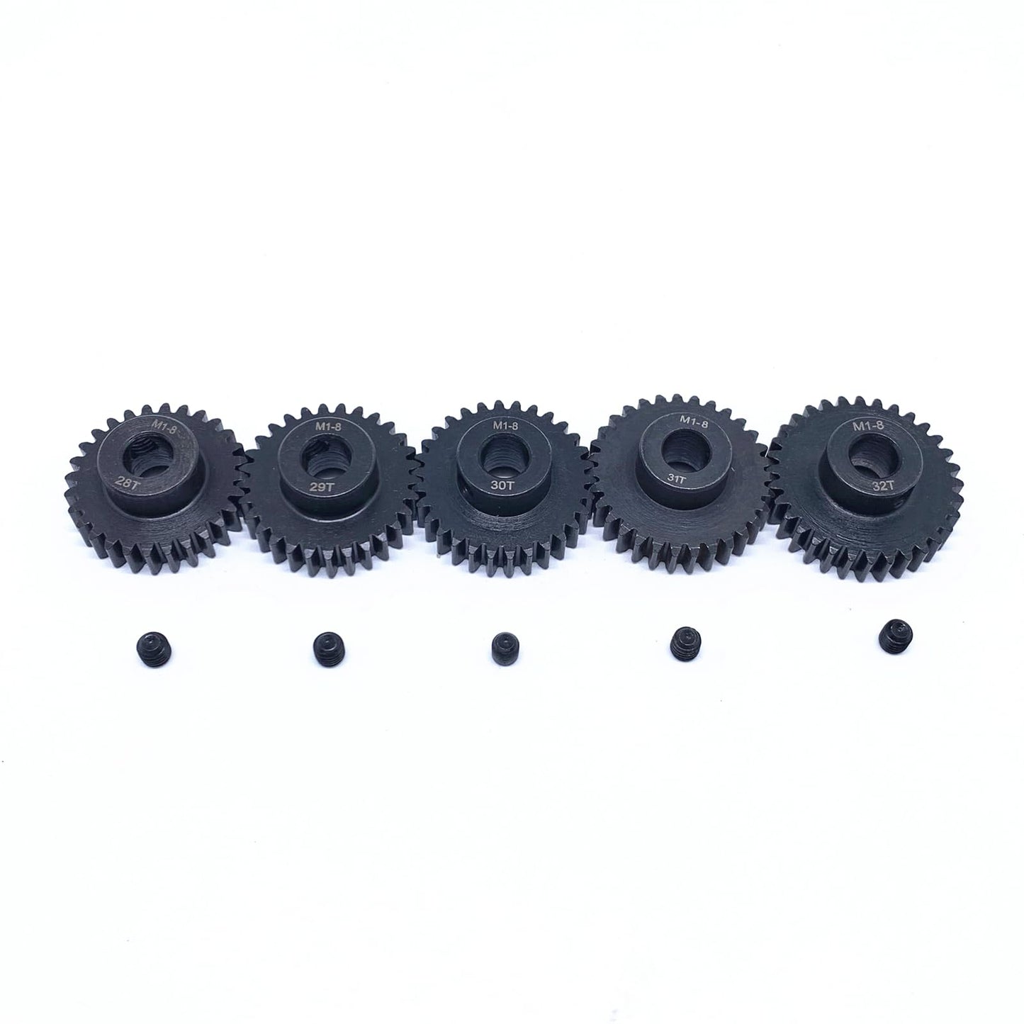 KingVal Replacement 5PCS M1 8mm 28T 29T 30T 31T 32T Steel Pinion Motor Gear Compatible with 1/5 RC Car Brushed Brushless Motor