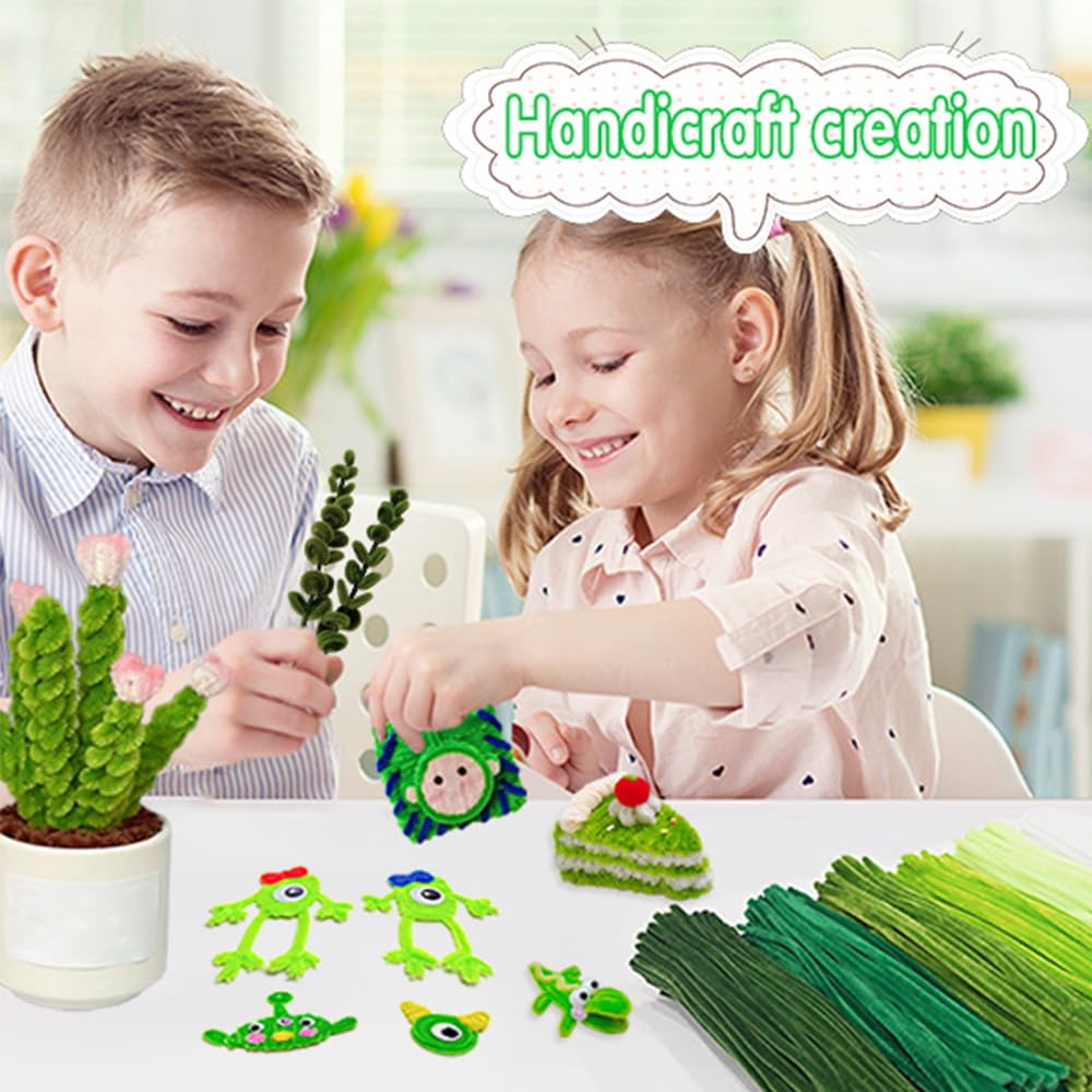620 Pieces Green Pipe Cleaners Craft Set, 600 Pcs Chenille Stems with 20 Pcs Flower Stems, Craft Supplies Bulk for DIY Art and C