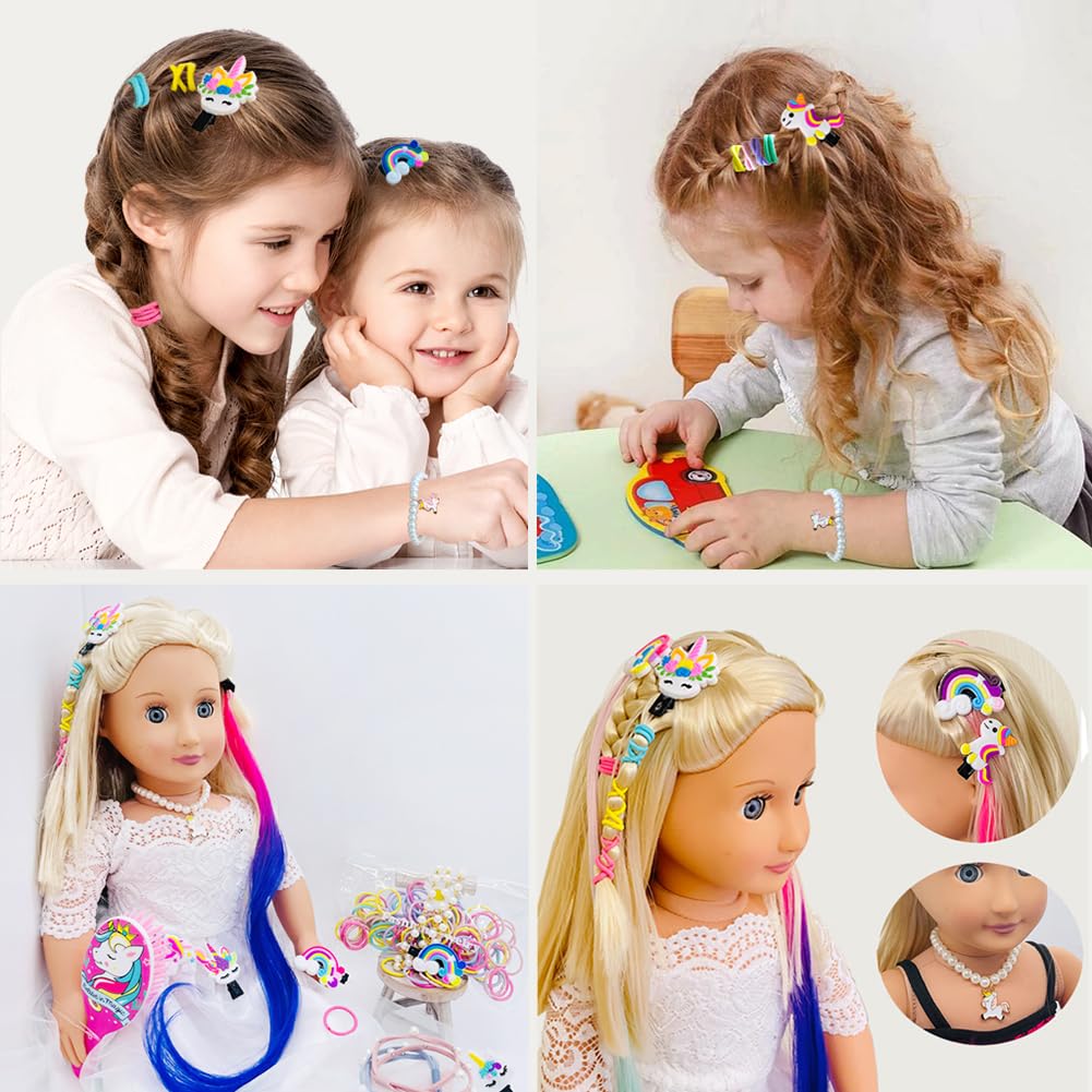 Saiburaz 18 Inch Doll Hair Accessories - Rainbow Unicorn Kit, Brush, Styling Set For Girls Gifts