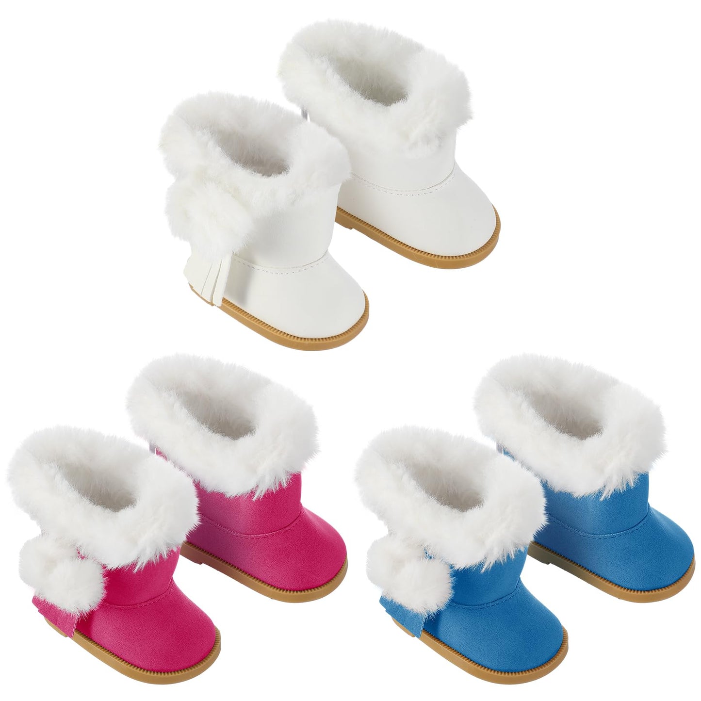 Bencailor 3 Pairs 18 Inch Doll Shoes Boots Dolls Snow Boots Accessories For 18 Inch(Blue White Rose Red)
