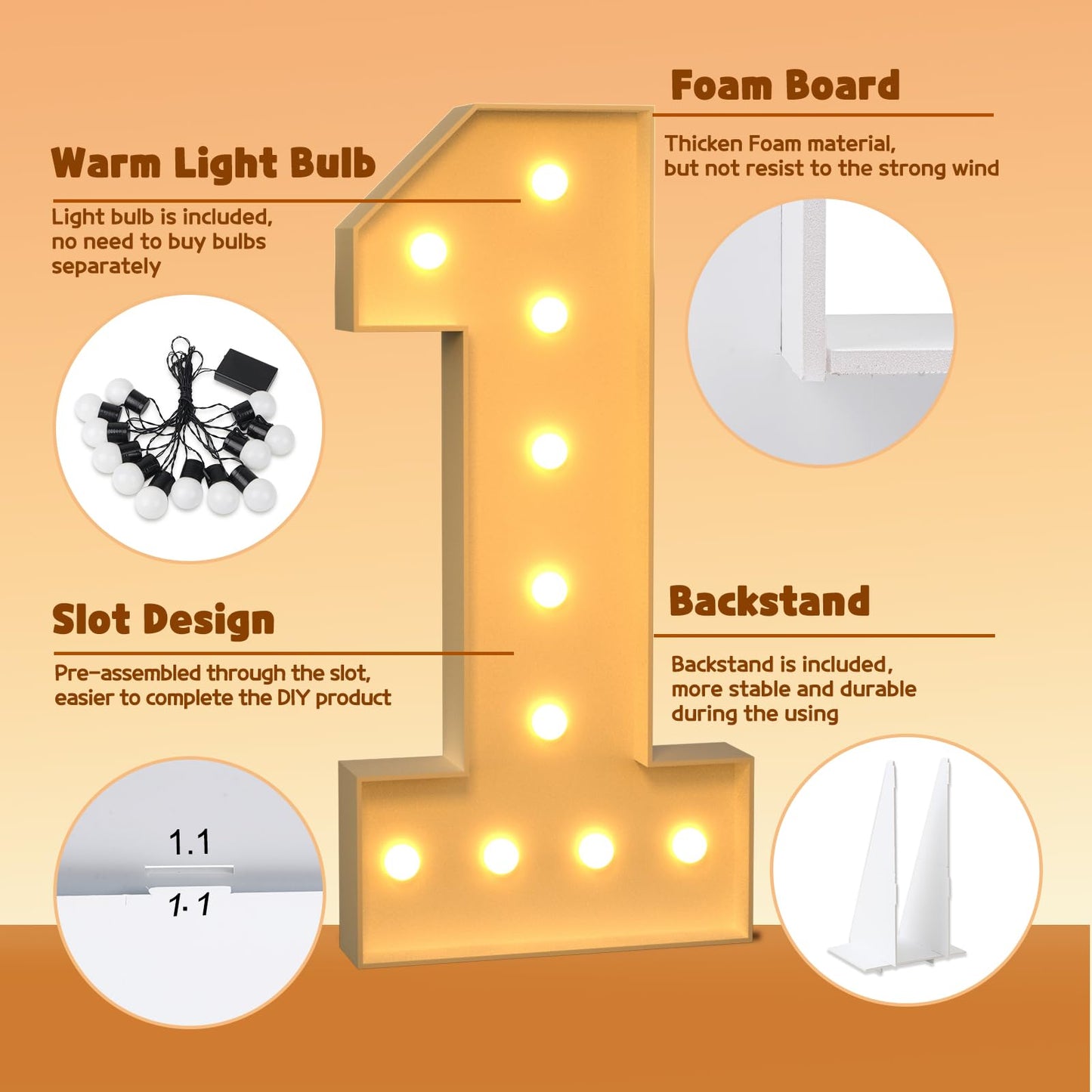 Imprsv 4Ft Marquee Numbers, Light Up Numbers For 1St 21St Birthday Decorations, Marquee Light Up Letters Anniversary Party Decor