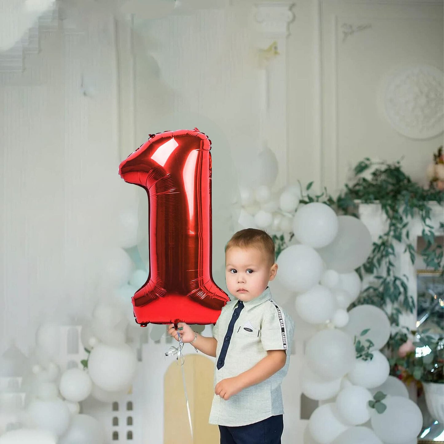 1 Number Balloon Red 40 Inch Big Foil Mylar 1St Balloons For 1 Year Old Boy Girl Birthday Party Decorations Wedding Anniversary