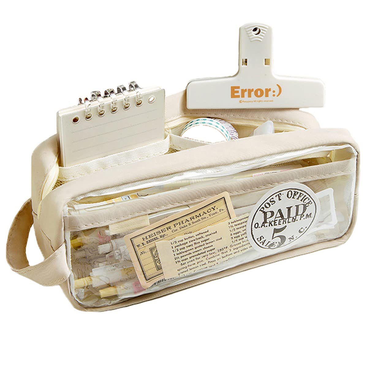 Wolpin Large Capacity Pencil Bag, Transparent Cream Pencil Pouch With Zipper Closure Portable Makeup Pouch, Case Cute Stationery