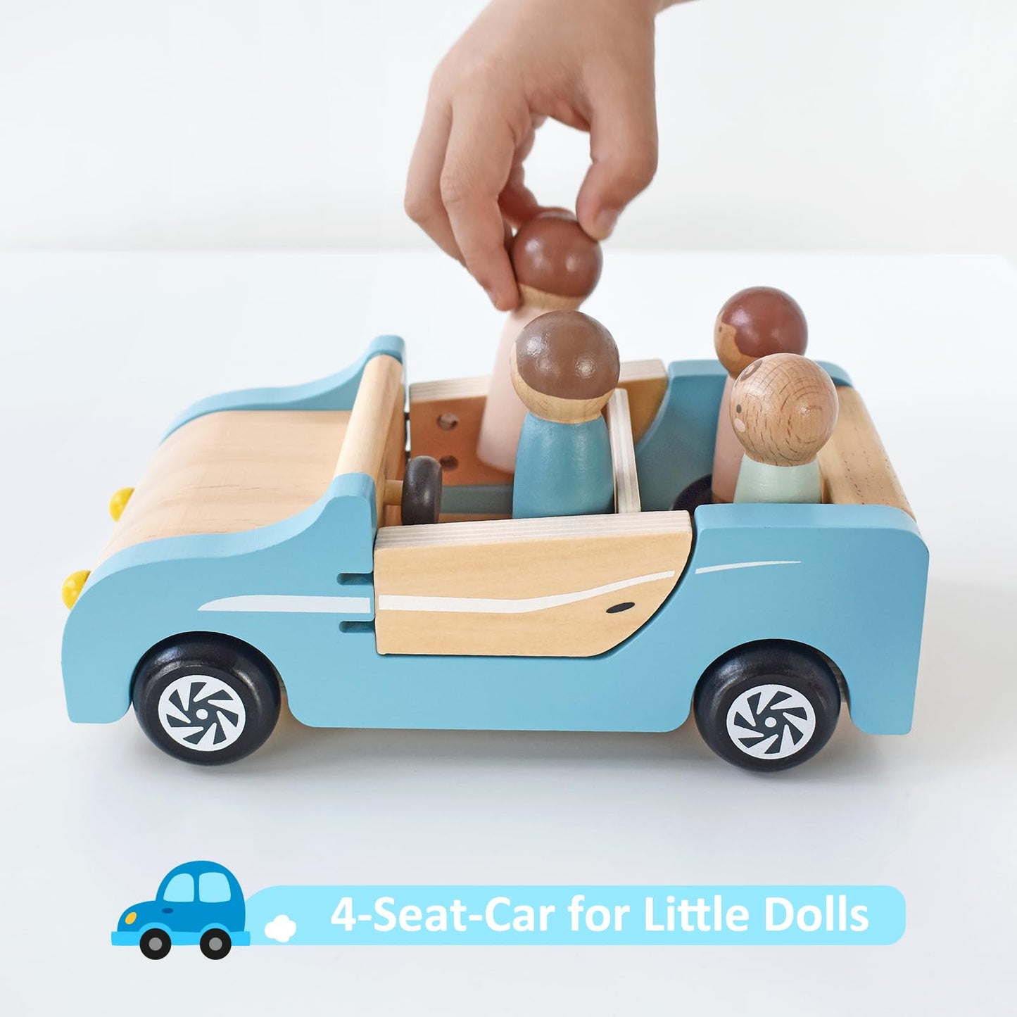 Pairpear Wooden Family Car For Dolls,Wooden Toys Dollhouese Furniture Accessories Playset,Kids Pretend Preschool Play Vehicle To
