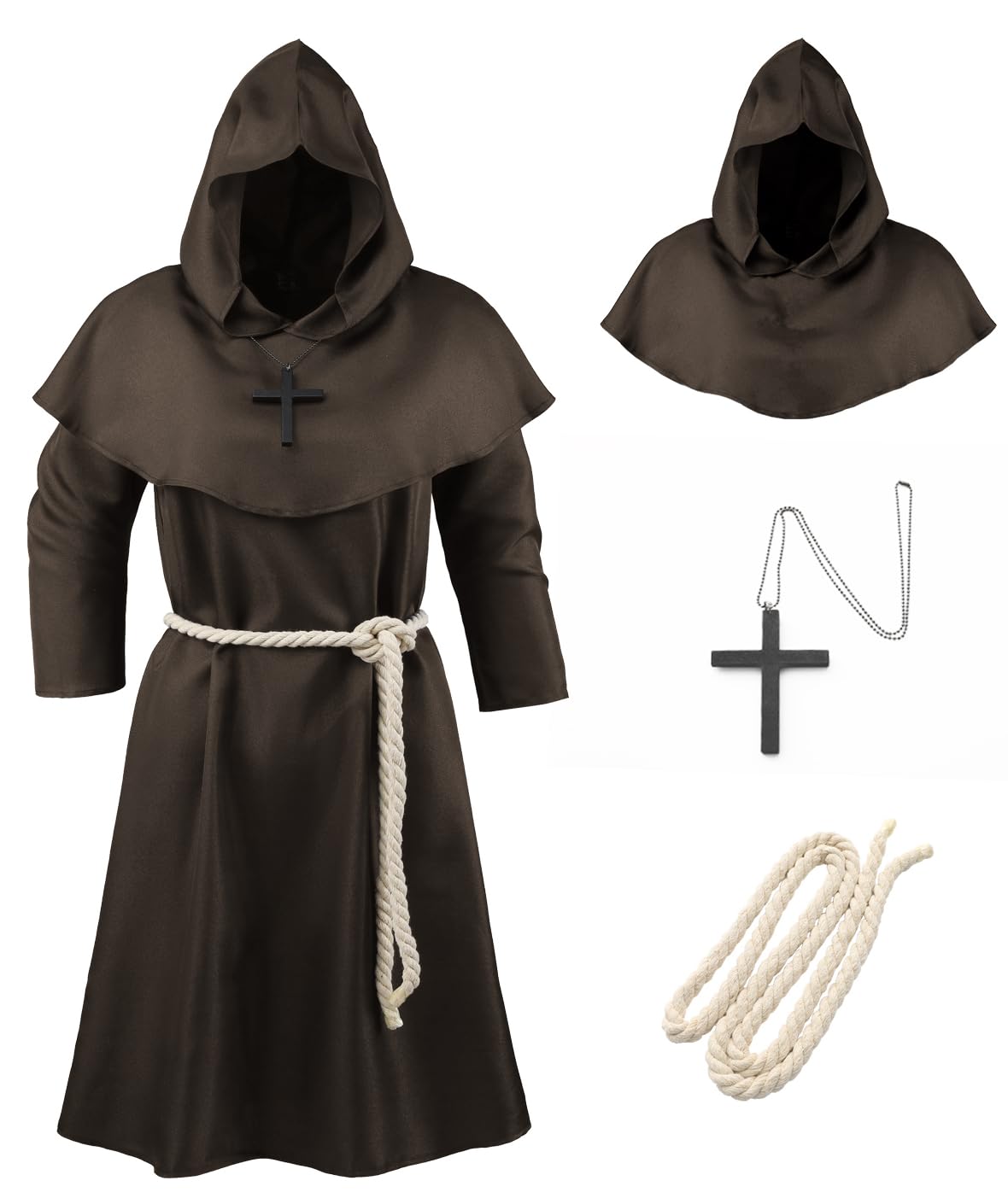 Knelor Kids Medieval Friar Monk Hooded Robe Renaissance Priest Hooded Robe Cloak Halloween Cosplay Costume