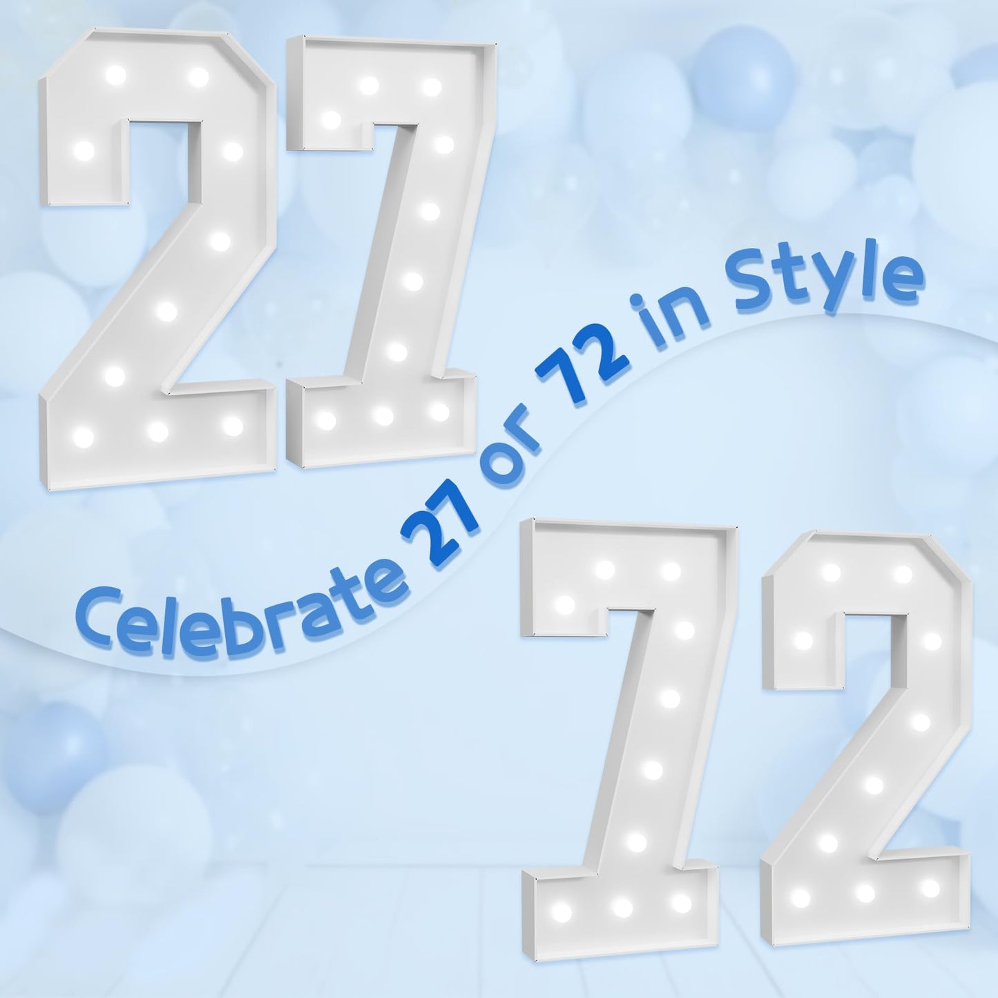 Marquee Numbers Large 27Th-Birthday Decorations: 4Ft Light Up Number Party Decor 72 Year Old Women And Men Birthday Decoration B
