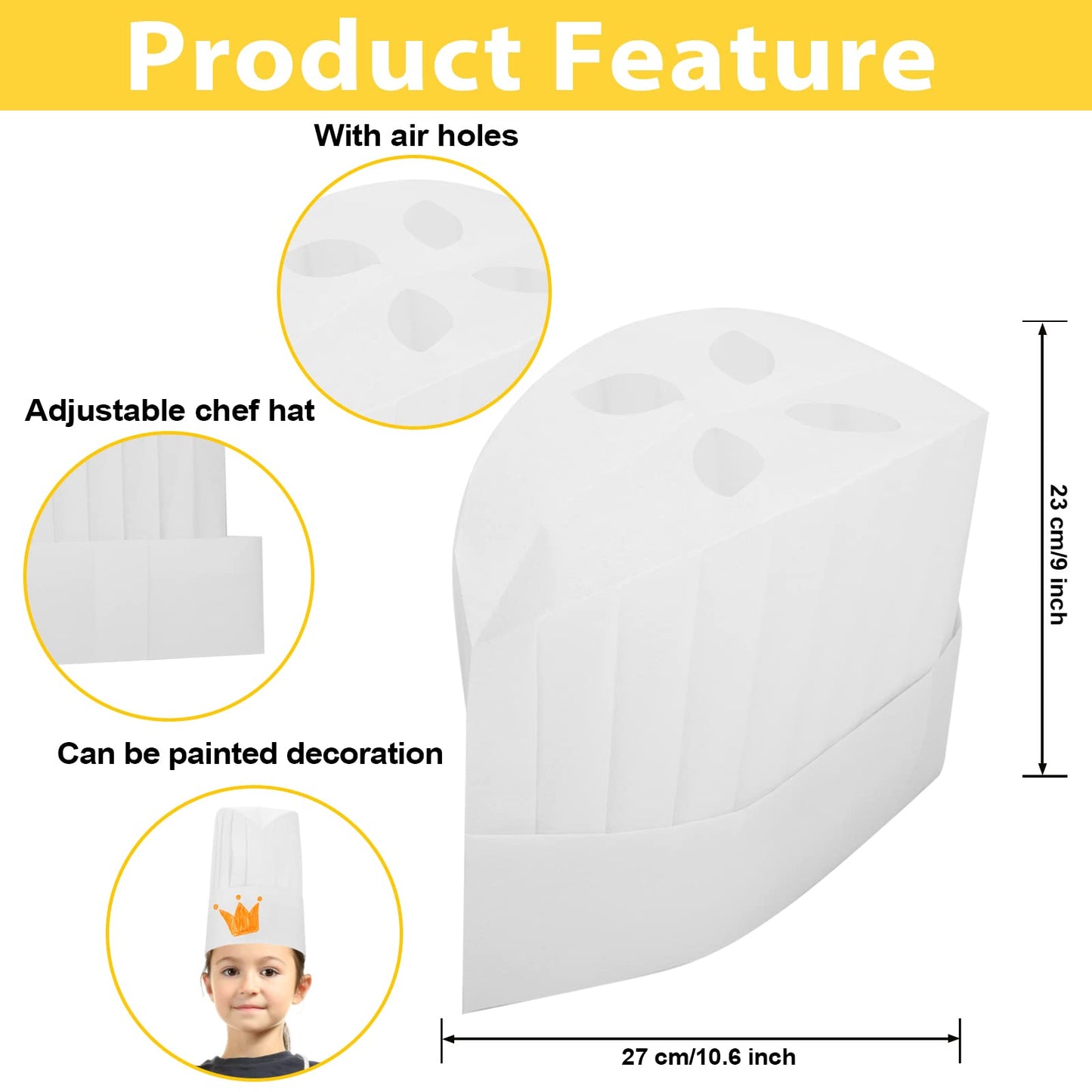 Sntieecr 24 Pieces Kids Apron and Chef Hat Set, Adjustable Kids White Non Woven Fabric Chef Hats Skin-friendly Child Apron for K