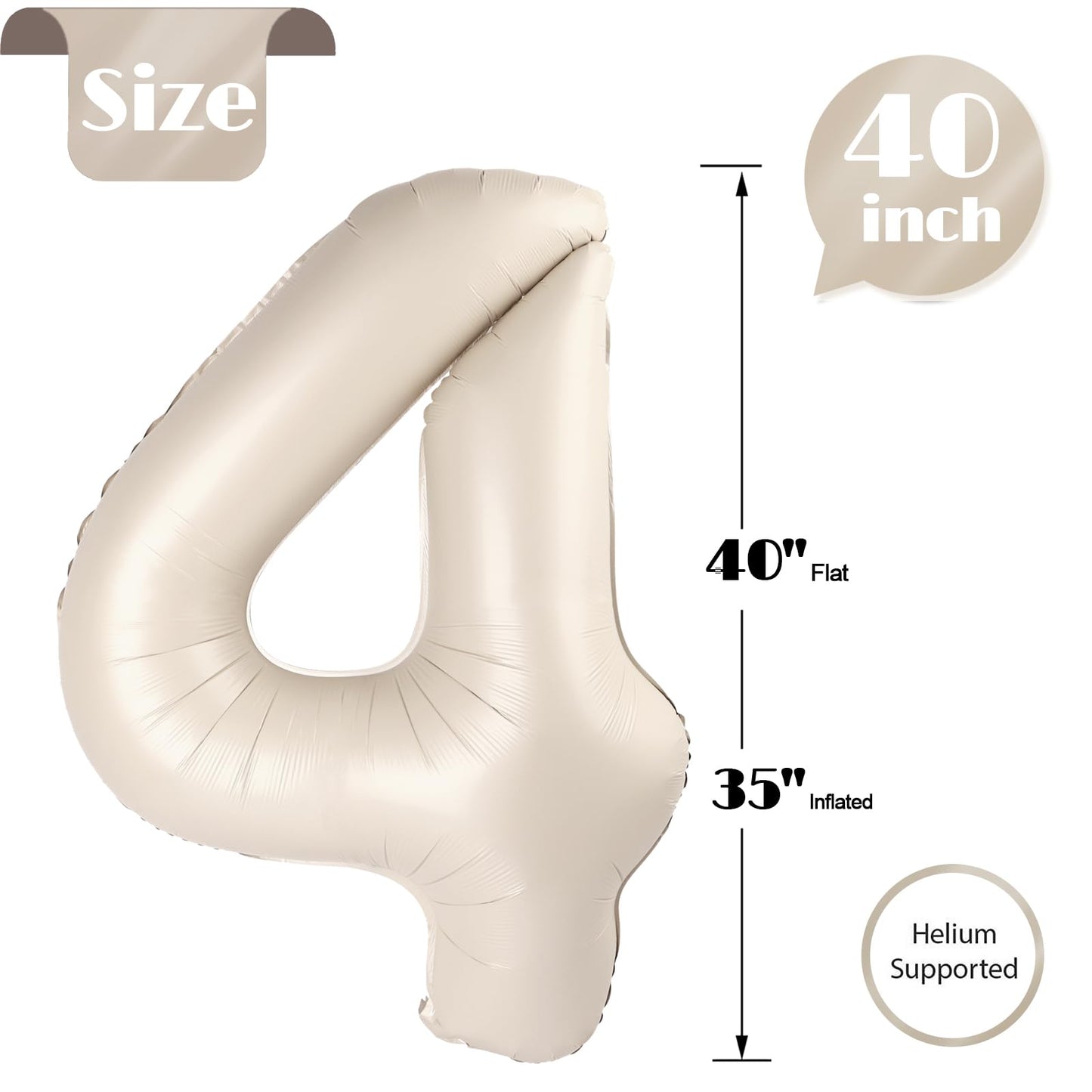 Cream Number 4 Balloon 40 Inch, 4 Balloon Number, 4Th Birthday Decorations, Cream Party Supplies For Boys Girls