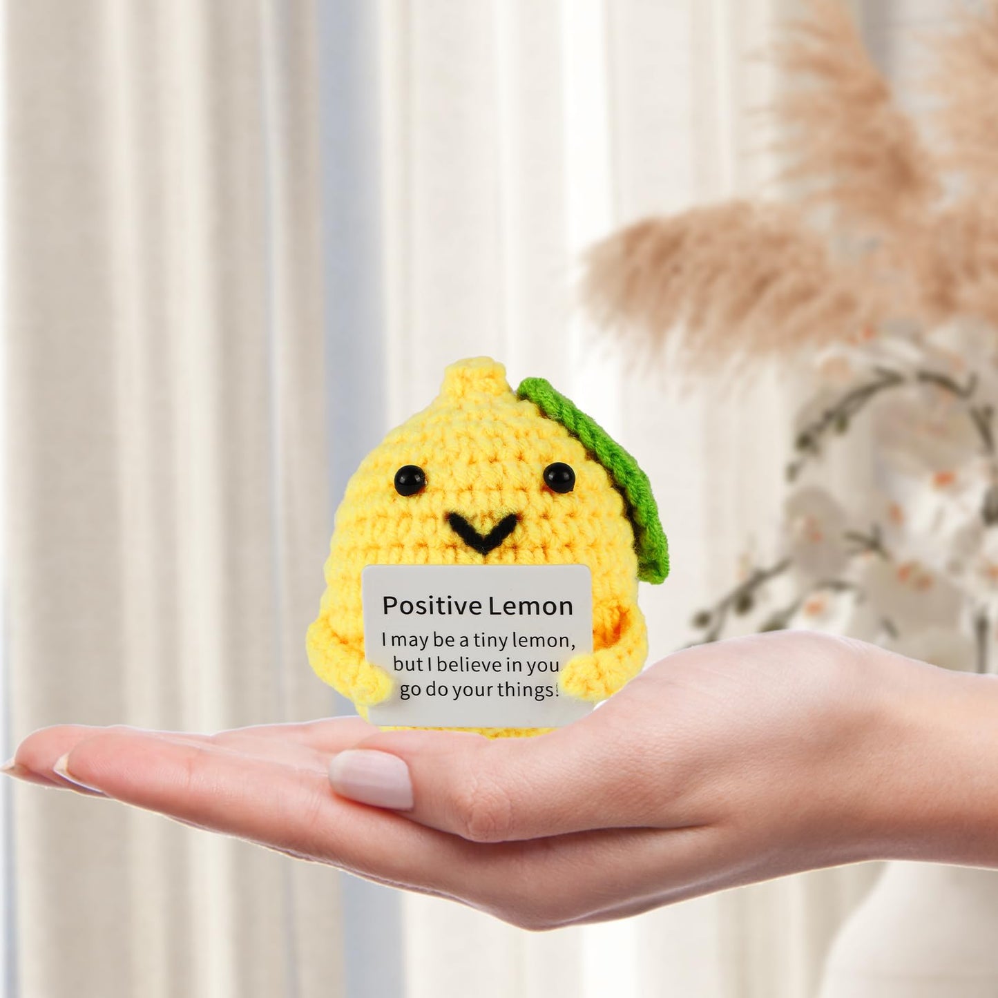Dafuriet Mini Funny Positive Potato, 3 Inch Knitted Wool Doll With Positive Card For Cheer Up Gifts And Party Decorations, Cute Wool Positive Potato Crochet Doll For Birthday Gifts (Lemon)