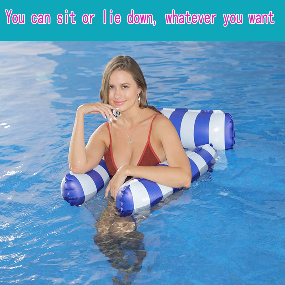 HJW 2-Pack Inflatable Water Lounger Pool Chair, Multi-Purpose Hammock Float, Striped Dark Blue & Rose Red for Adults