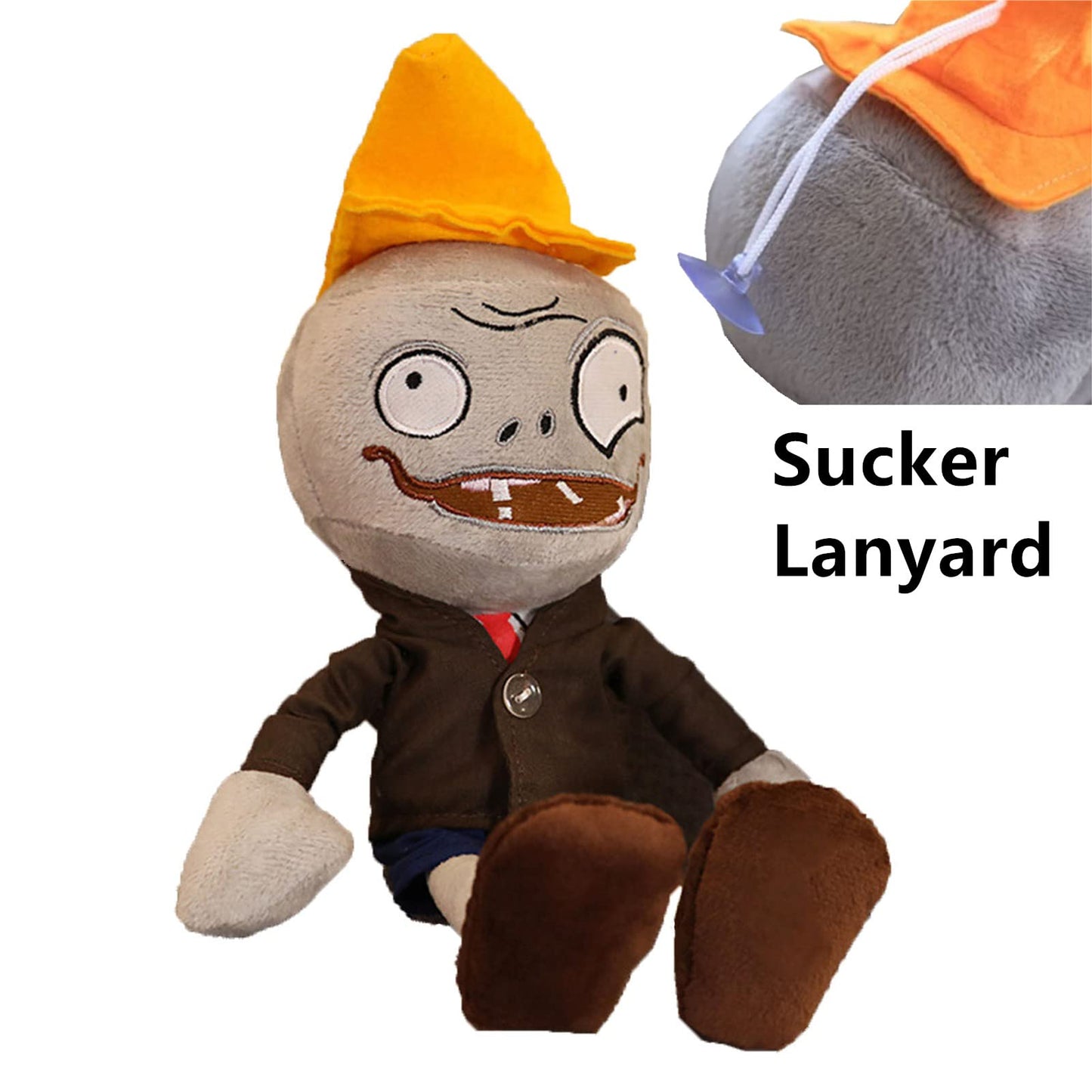 Jhesao 12' Pvz Plush Conehead Zombies Brown Coat Toys Pvz 1 2 Stuffed Soft Doll Roadblock Conehead Zombie New