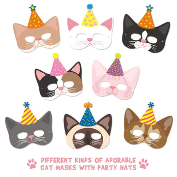 12 Pieces Cat Birthday Masks Cat Birthday Party Favors Decorations Kitty Birthday Party Supplies for Kids