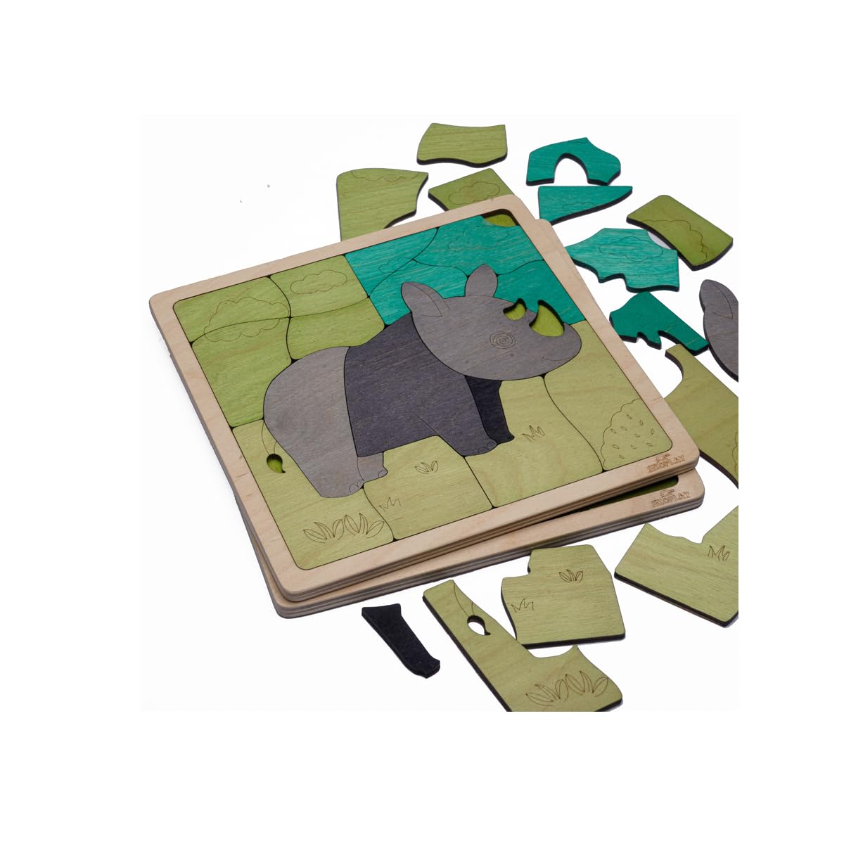Tuff Rhinoceros Wooden Puzzle | 16 Pieces Jigsaw Puzzle | Endangered Animals For Kids 3 Years And Above