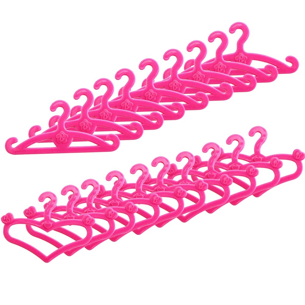 E-Ting 60 Pcs Pink Plastic Little Hangers For Girl Doll Dress Clothes Gown Doll Clothes Accessories