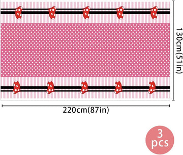 ANFGANC 3pc Mouse Tablecloth Mouse Party Supplies Disposable Pink Bow Plastic Table Cover for Girls 1st,Oh Twodles Birthday,Baby