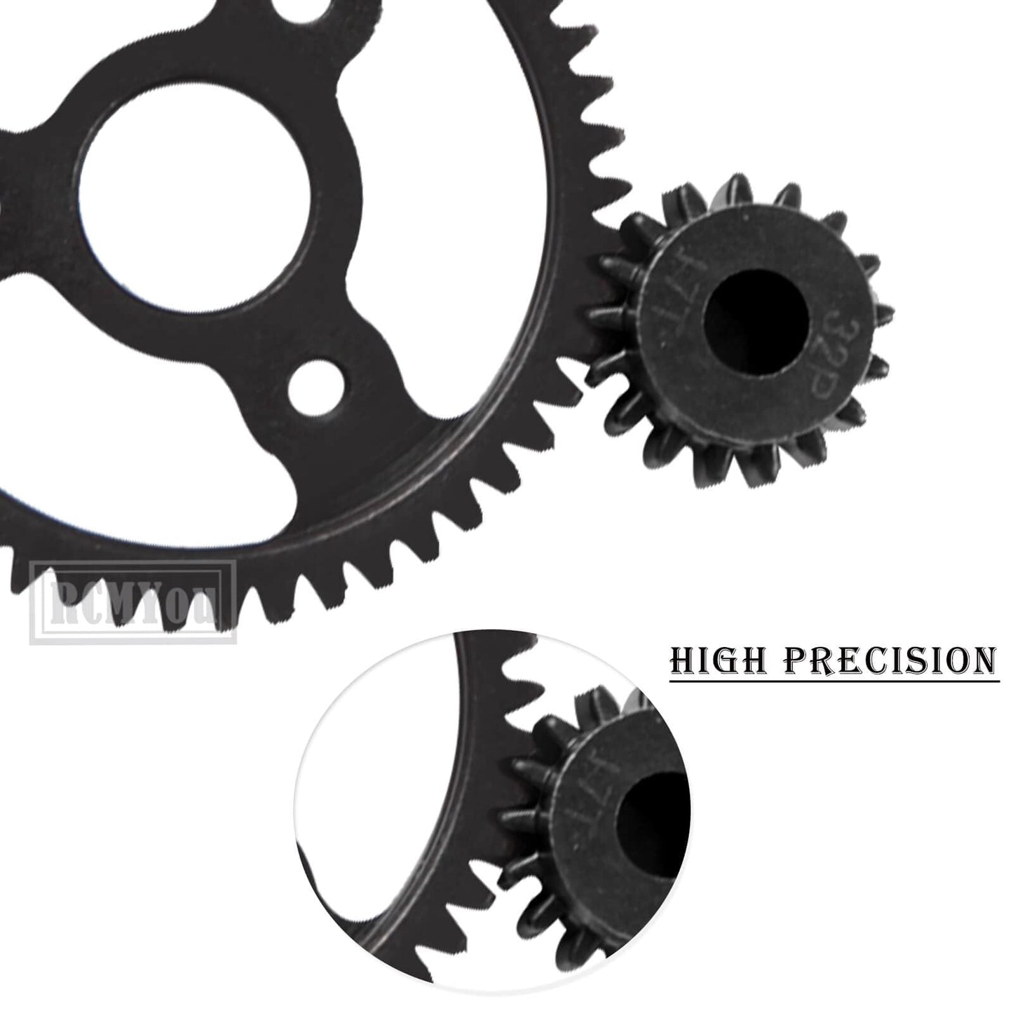 RCMYou 52T Spur Gear 0.8h(32-Pitch)#45 Steel Transmission Gears Spur Gear with 15T/17T/19T Metal Pinions Gear Upgrades Part for