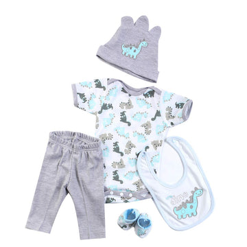 Reborn Baby Dolls Boy Clothes 22 Inch Gray Dinosaur Outfit Accessories 5 Pcs Sets Fit 20-22' Newborn Dolls Clothes