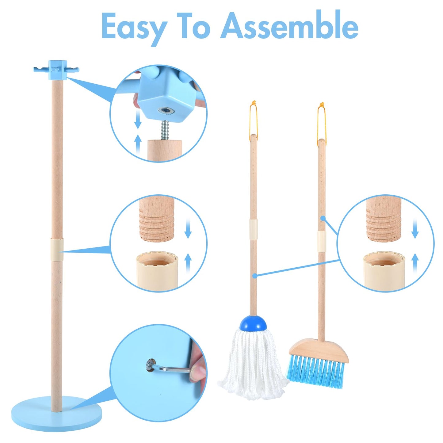 Whoholl Wooden Toddler Cleaning Set, Blue Toys Montessori Toys For 3+ Years Old Boy, Housekeeping Play Set Includes Broom Mop Du