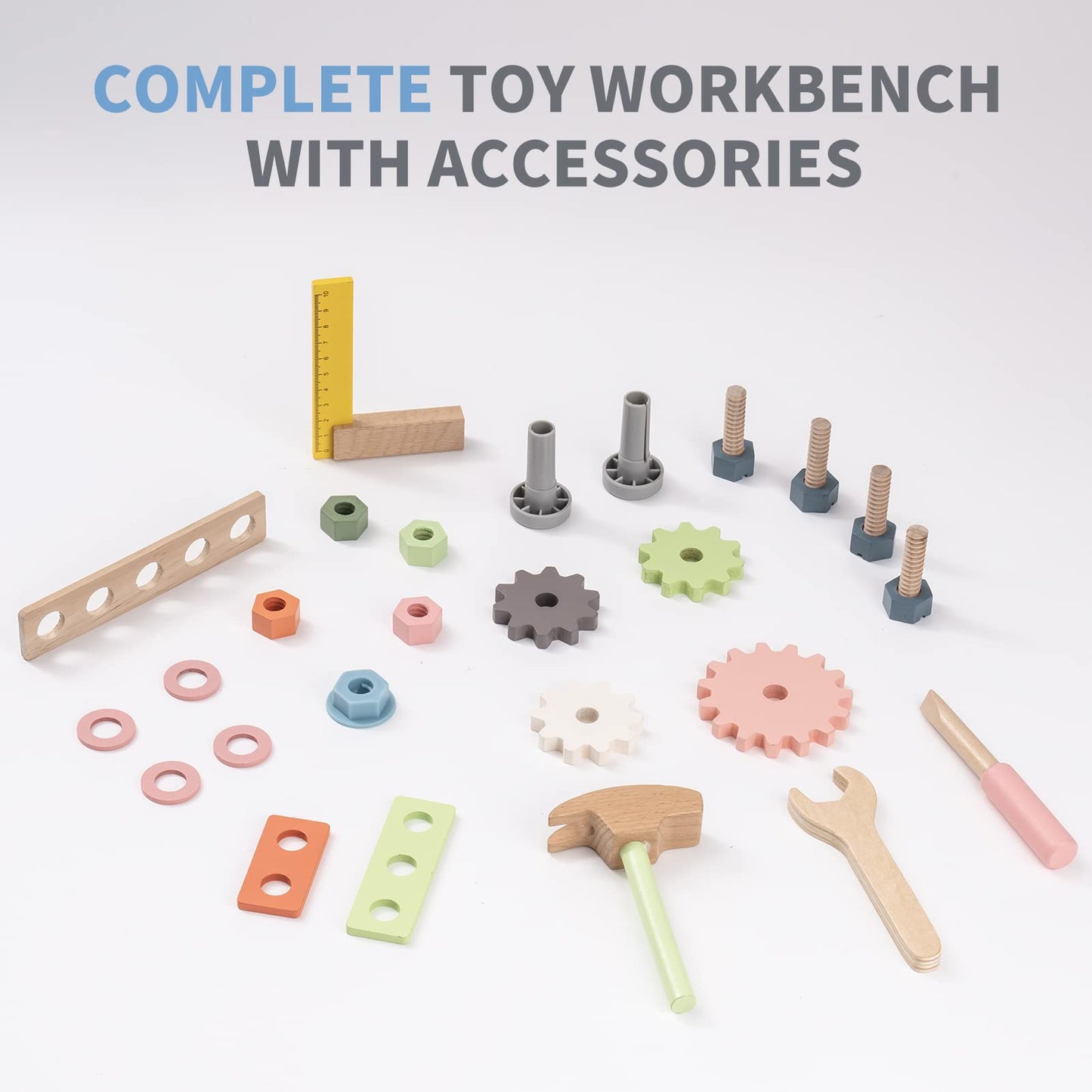 ROBUD Mini Wooden Play Tool Workbench Set for Kids Toddlers - Construction Toys Gift for 18 Months 2 3 4 5 Years Old Boys Girls