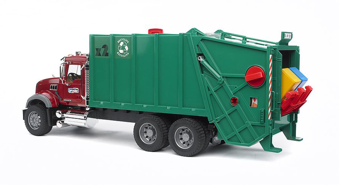 Bruder Mack Granite Garbage Truck (Ruby red-Green)