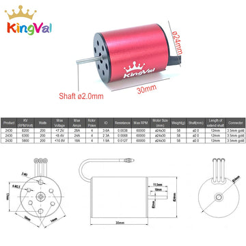 KingVal Replacement 2430 5800KV Waterproof Brushless Motor Shaft 2.0mm Compatible with 1/16 1/18 RC Car