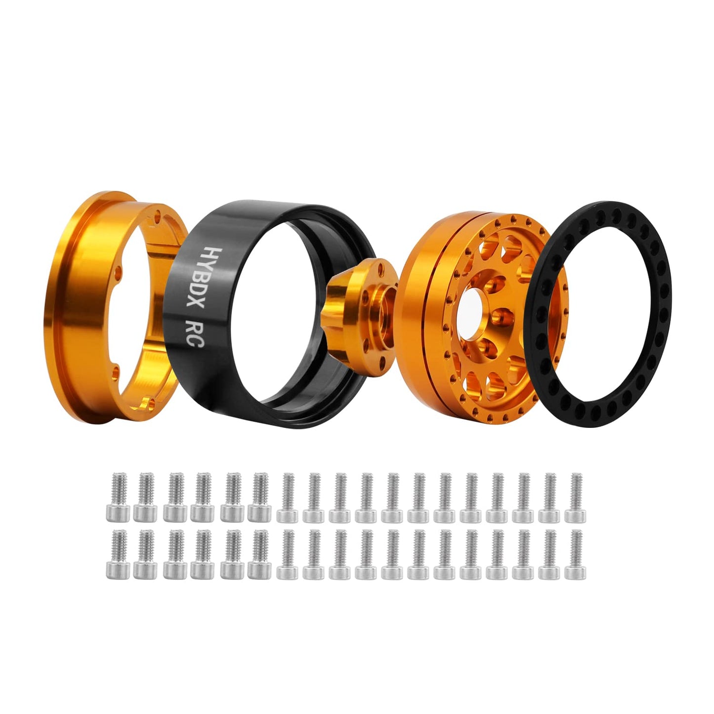 Hybdx Rc 1.9 Inch Aluminum Alloy Beadlock Wheel Rim Hub 4Pcs Suit For 1:10 Rc Crawler Axial Scx10 Scx10 Ii Trx4 Rc4Wd D90. (Gold