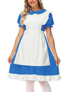 Alice In Wonderland Costume Women Cosplay Elastic Waist White Apron French Maid Dress Xl