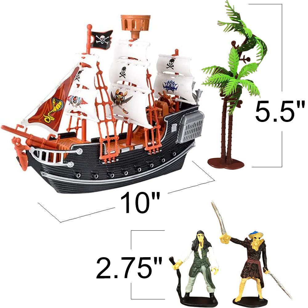 Artcreativity 10 Inch Pirate Boat, Detailed Pirate Ship Toy Playset With 2 Pirate Action Figures & Tree, Fun Pirate Party Favor And Prize, Best Gift For Boys & Girls Ages 3+