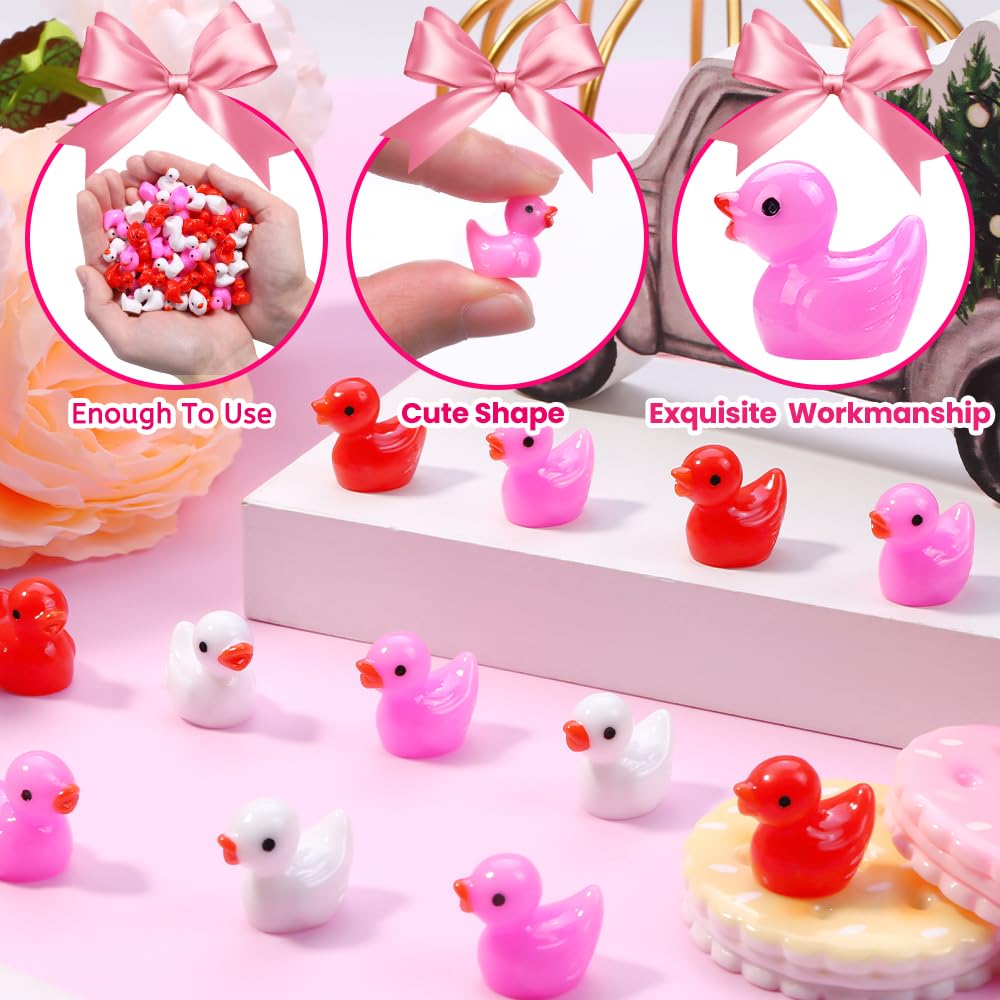 DULEFUN 150pcs Valentines Mini Resin Ducks, Valentine's Day Small Little Resin Ducks Bulk to Hide Tiny Miniature Ducks Figures f