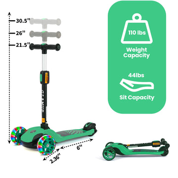 Glamup Kick Scooter For Kids Ages 3-14, 3 Wheel For With Led Lights, Foldable Kids Scooter With Adjustable Height, Extra Wide De