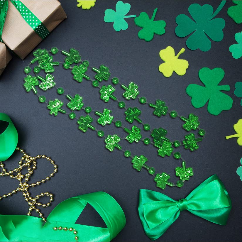 Dinesil 20 Pcs Shamrock Bead Green Necklace For Kids And Adults St. Patrick'S Day Decorations, Green Clover Shamrock Accessories