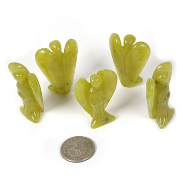 Carved Olive Jade Gemstone Peace Angel Pocket Guardian Angel Healing Statue 2 Inch