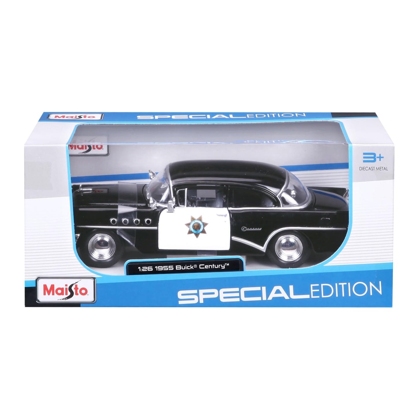 1955 Buick Century Police Car Black and White 1/26 Diecast Model Car by Maisto