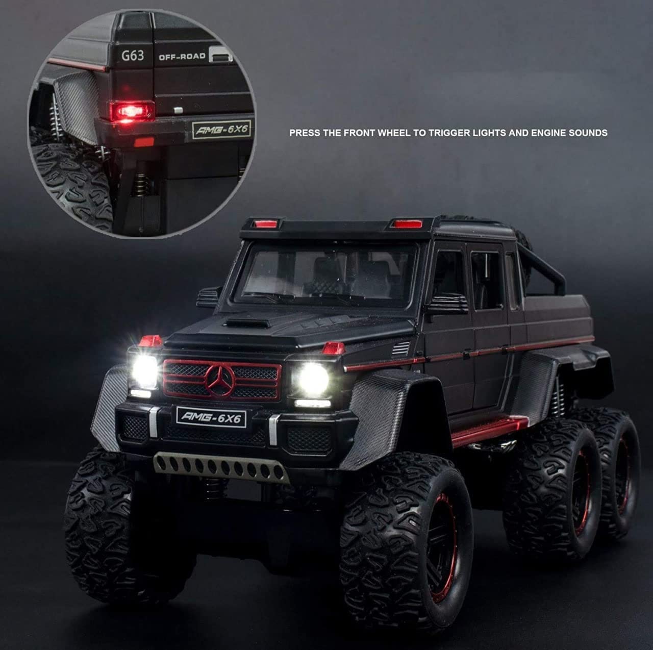 Adlon Car 6 Wheel Drive Metal Car Pull Back with Open Doors, Engine Cover, Tail with Front and Rear Light & Music Great Gift for