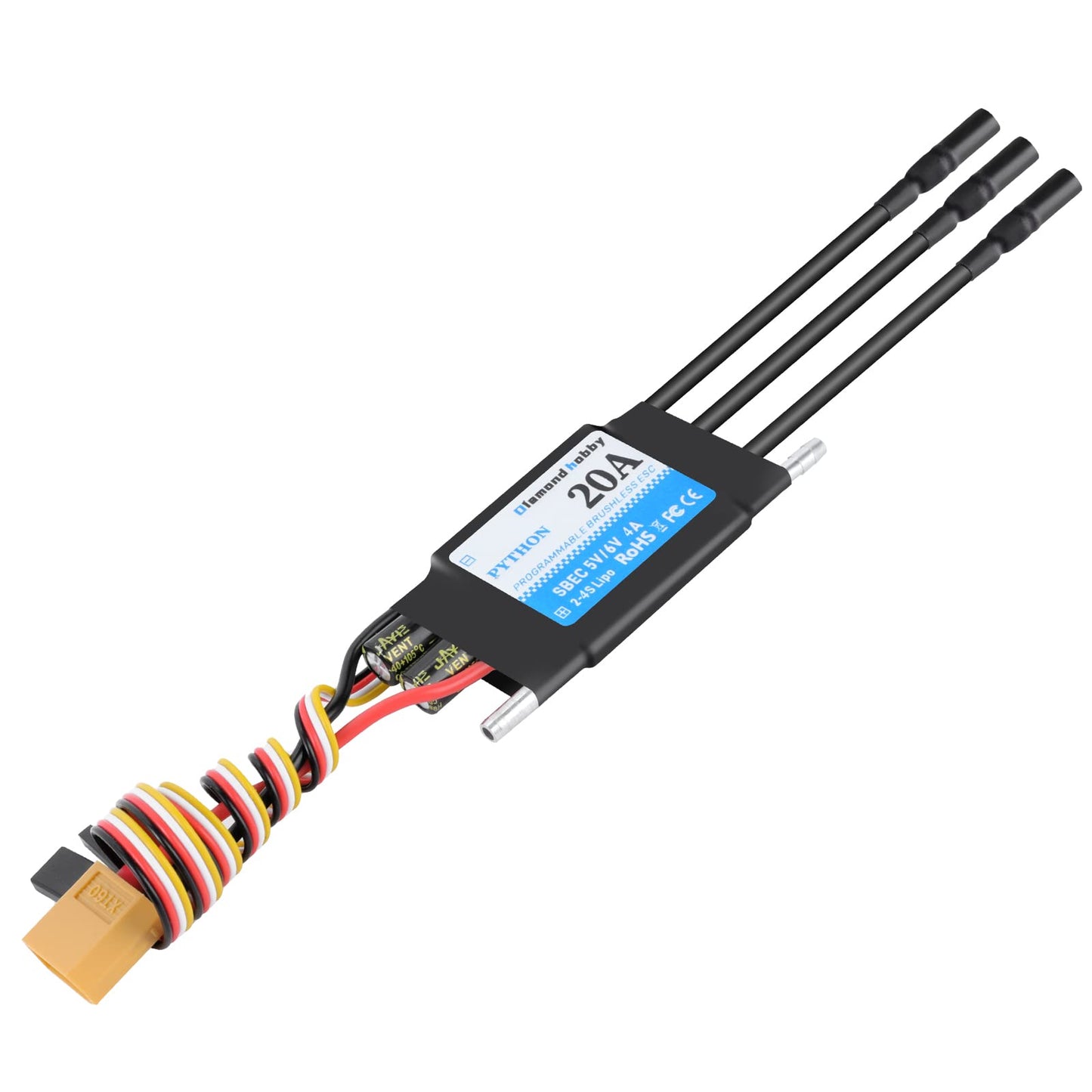 Dh 20A 2-4S Waterproof Brushless Esc Electronic Speed Controller With 5.5V/4A Bec And Xt60 3.5Mm Banana Head Connector For Model