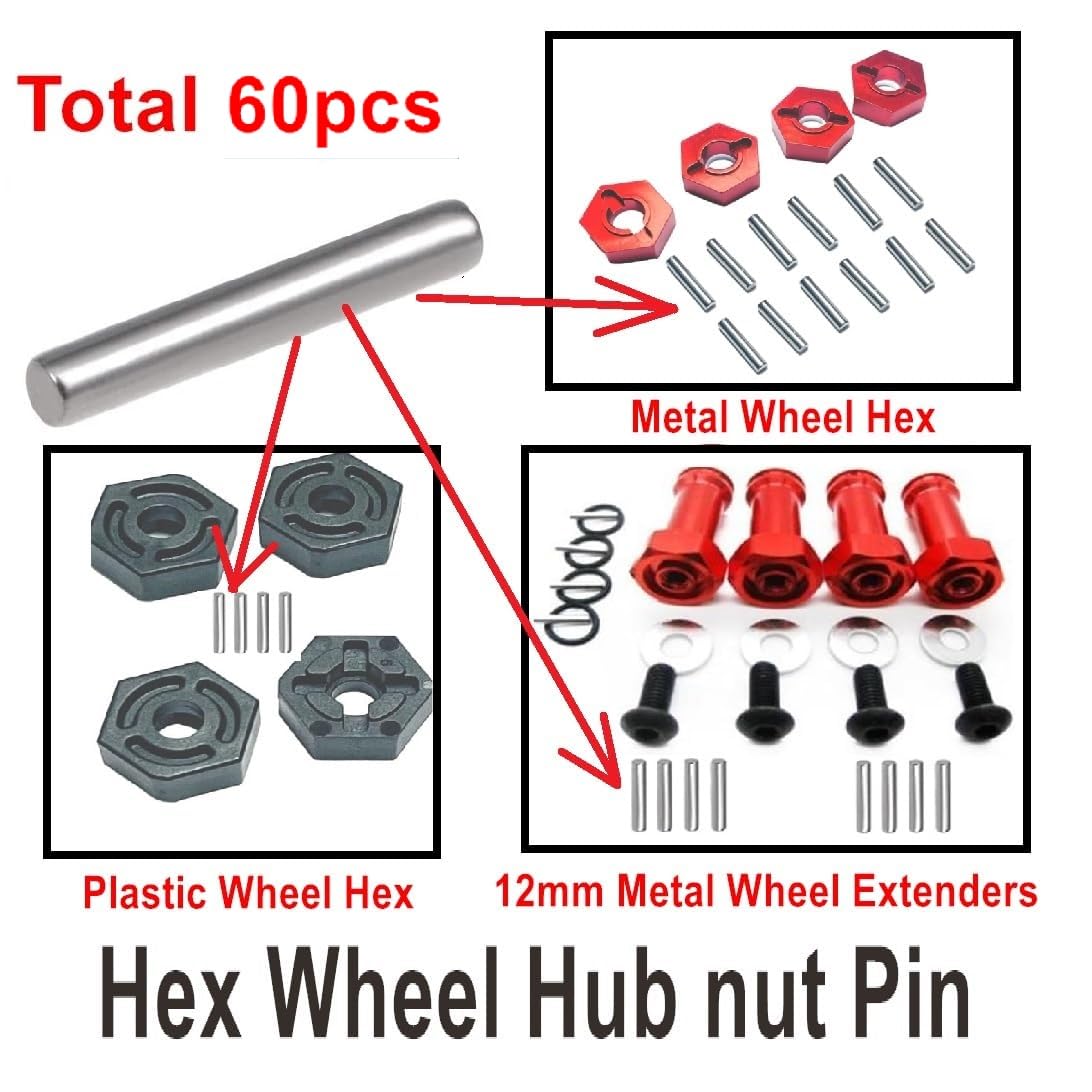 ZDingTech 60PCS 1.5x10mm Dowel Pin,Wltoys 144001 Hinge pin Spare Parts,Wltoys 124017 Hex Wheel Hub Nut Pins RC Car for WLtoys 12