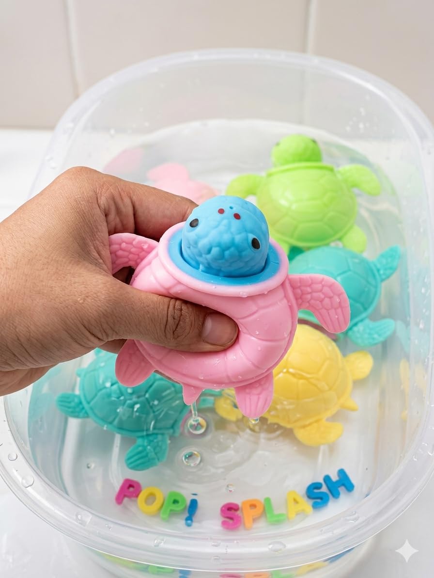 Pop! Splash Baby Bath Toy For Kids, Colourful Squeezy Turtle Figures, Set Of 2 Pack Of 1