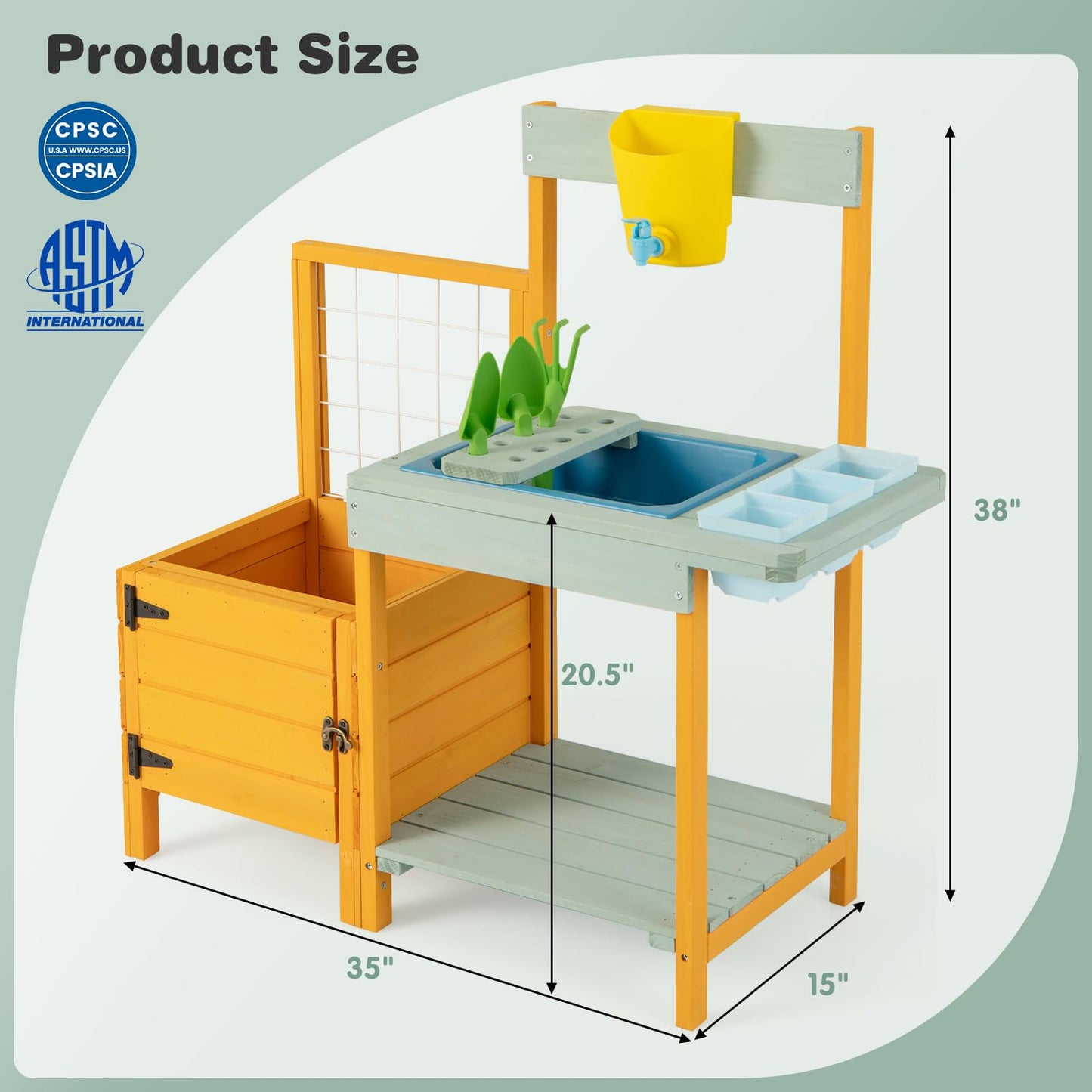 Honey Joy Kids Potting Bench Table, Fir Wood Outdoor Play Kitchen For Toddler, Transparent Root Viewer Window & Garden Trellis F
