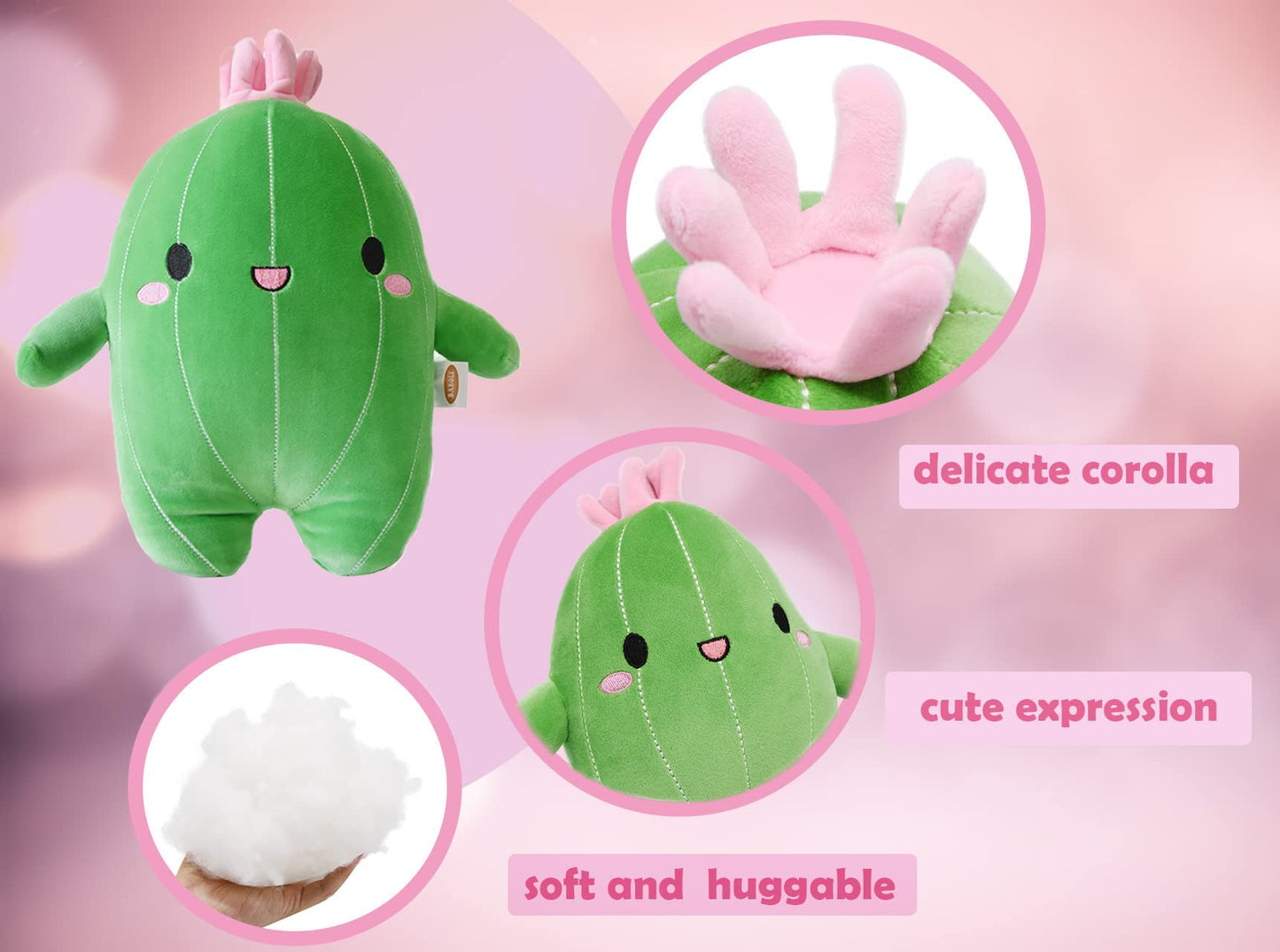 Baboli Cuddly Cactus Stuffed Plant Animal With Smile Face And Pink Antenna Honey Cacti Plush Soft Toy Pretty Sweet Mascot Gifts For Kids Girls And Boys Present For Birthday Or Party 10 Inches