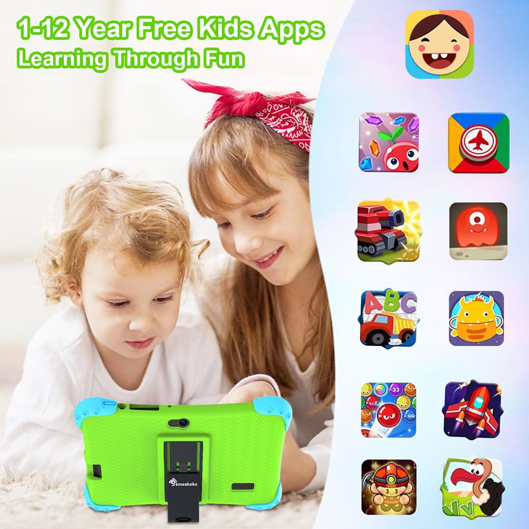 Semeakoko 7 Inch Kids Tablet with Android 12 - Age 2-12,Quad-Core 2GB/32GB,iWawa Learning App,Early Childhood Education,Parental