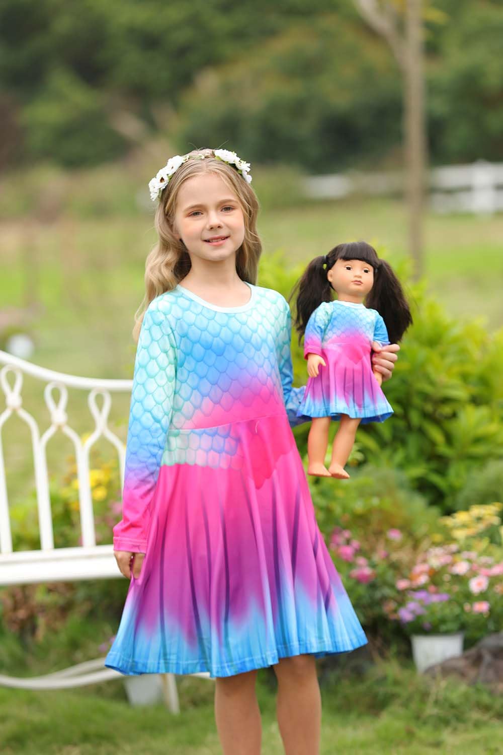 Bow Dream Cute Girl Dress And Matching American Girl Doll Clothes Accessories For Girls Dresses Size 140 Blue Pink