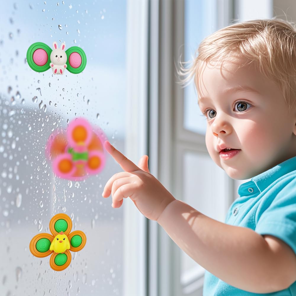 Anditoy 3 Pack Easter Suction Cup Spinner Toys Sensory Bath Toys for Toddlers Kids Easter Basket Stuffers Gifts Fillers Party Fa