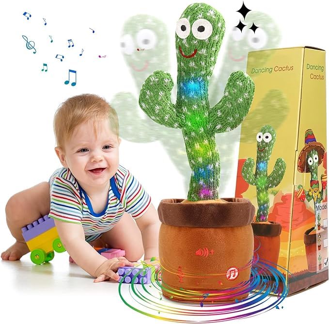 Besia Dancing Cactus Mimicking Toy,Talking Repeat Singing Sunny Animal Toy 120 Pcs Songs for Baby 15S Record Your Sound Sing+Dan