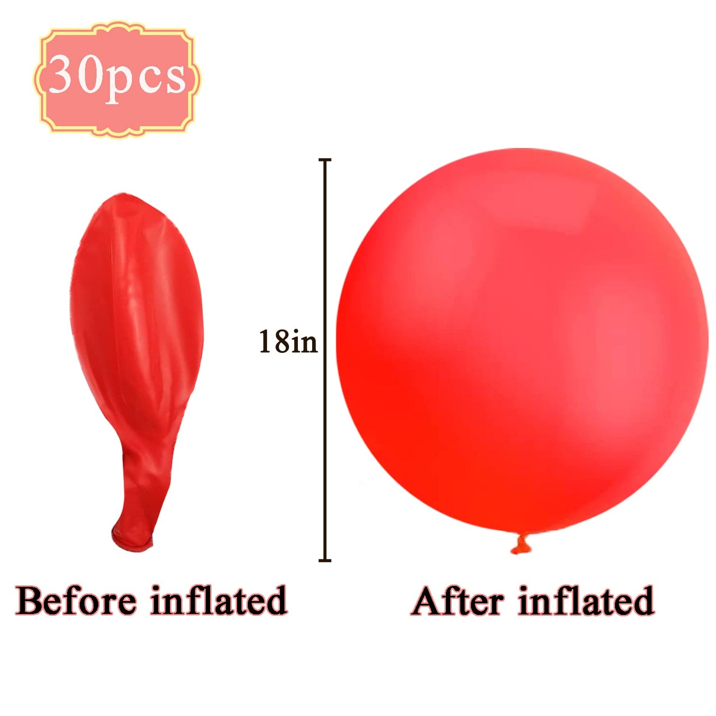 24Ct/Pack Giant Red Balloons - 18 Inch Latex Thick Balloons For Valentine'S Day, Birthday, Wedding, Festival, Event, Carnival Decorations