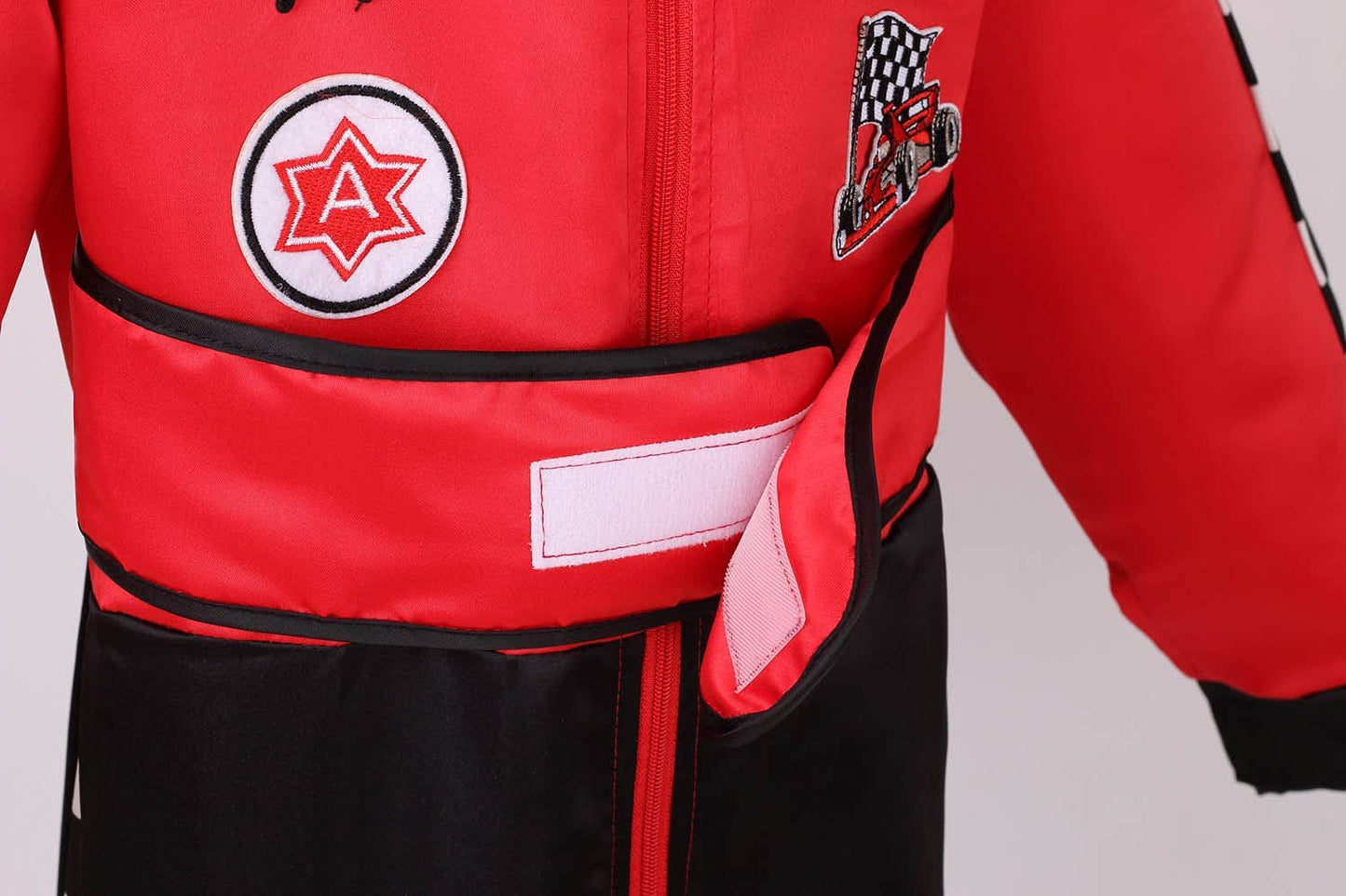 Lmyove Kids Race Car Driver Costume Boys Girls Racing Halloween Play Role Dress Up Racer Jumpsuit And Car Cap Toddler 3-9Y (Large, Red)