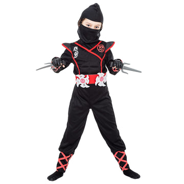 Jazgrom Ninja Costume For Boys Halloween Luxury Costume Red Dragon Ninja Muscle Costume For Kids