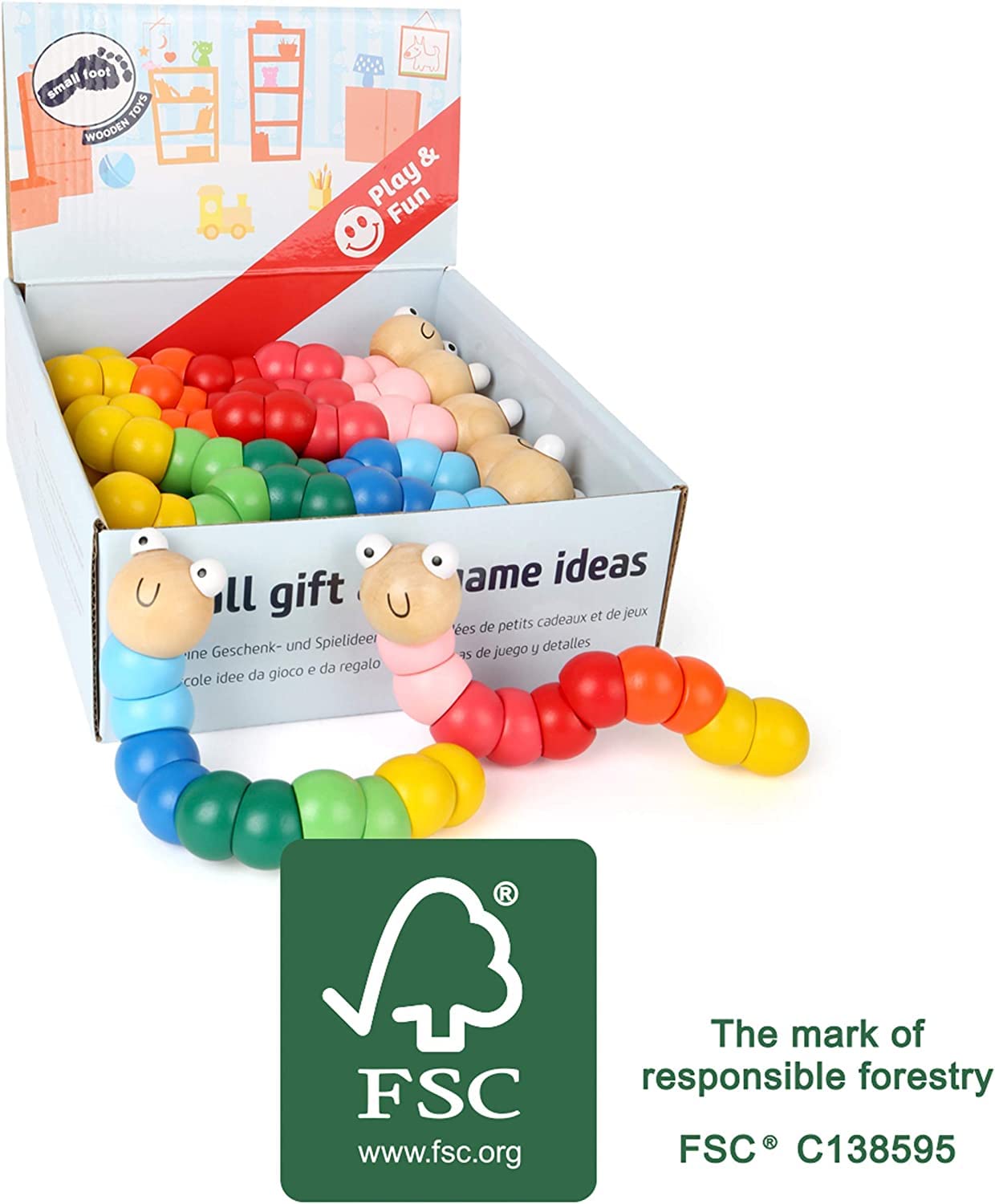 Small Foot Wooden Toys Baby Caterpillar Wood Flexible Motor Skills Training Toy Assorted 14Piece Display Designed For Children 1